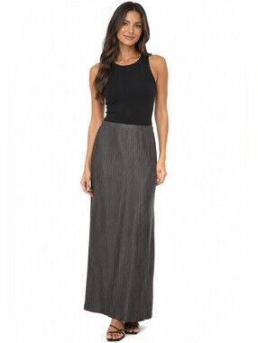 Adeco Women's Long Gray Ribbed Maxi Skirt Size 8 boho lagenlook